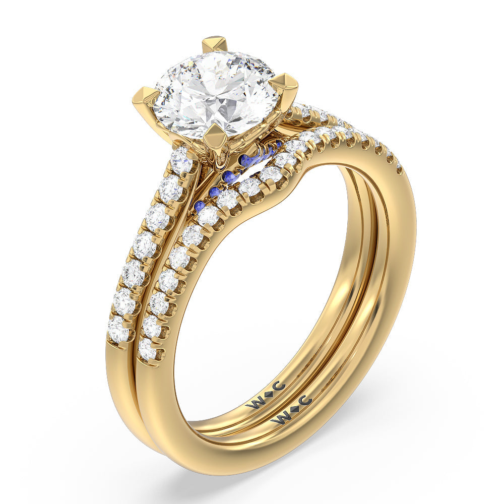 Oval Cut Hidden Accent Engagement Ring with Lab Grown Diamond in 14KT Yellow Gold view 4
