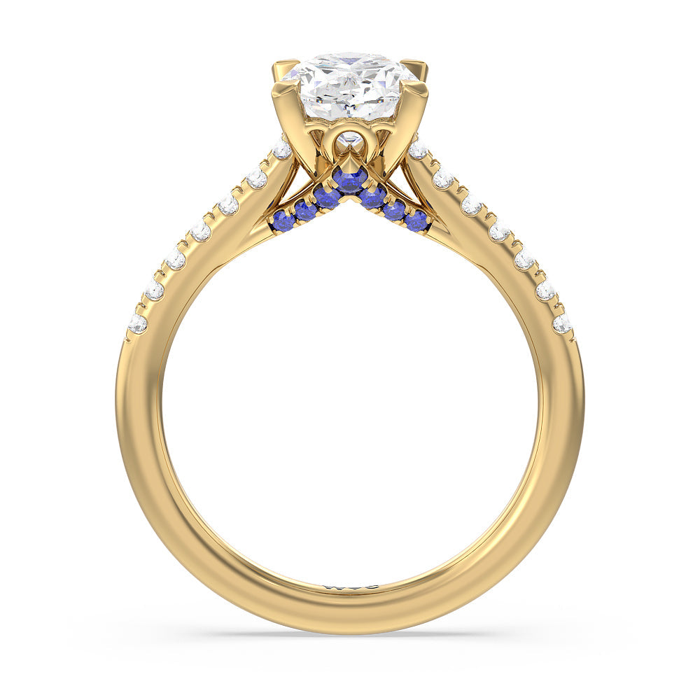 Oval Cut Hidden Accent Engagement Ring with Lab Grown Diamond in 14KT Yellow Gold view 2
