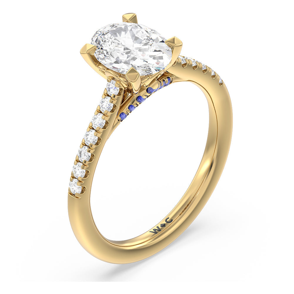 Oval Cut Hidden Accent Engagement Ring with Lab Grown Diamond in 14KT Yellow Gold view 3
