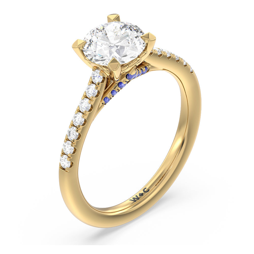 Round Cut Hidden Accent Engagement Ring with Lab Grown Diamond in 14KT Yellow Gold view 3
