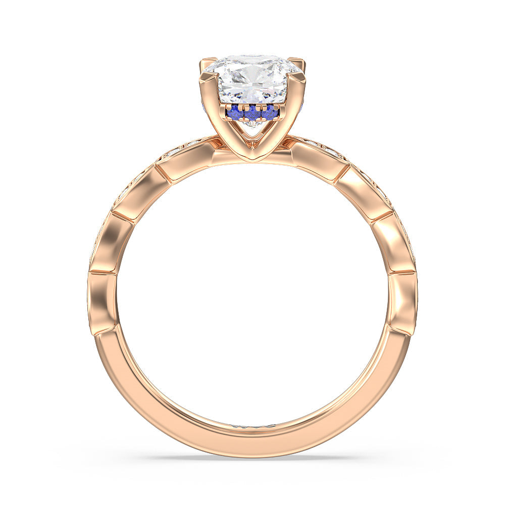 Forget-Me-Not Hidden Halo Engagement Ring with Cushion Cut Diamond in 14KT Rose Gold view 2
