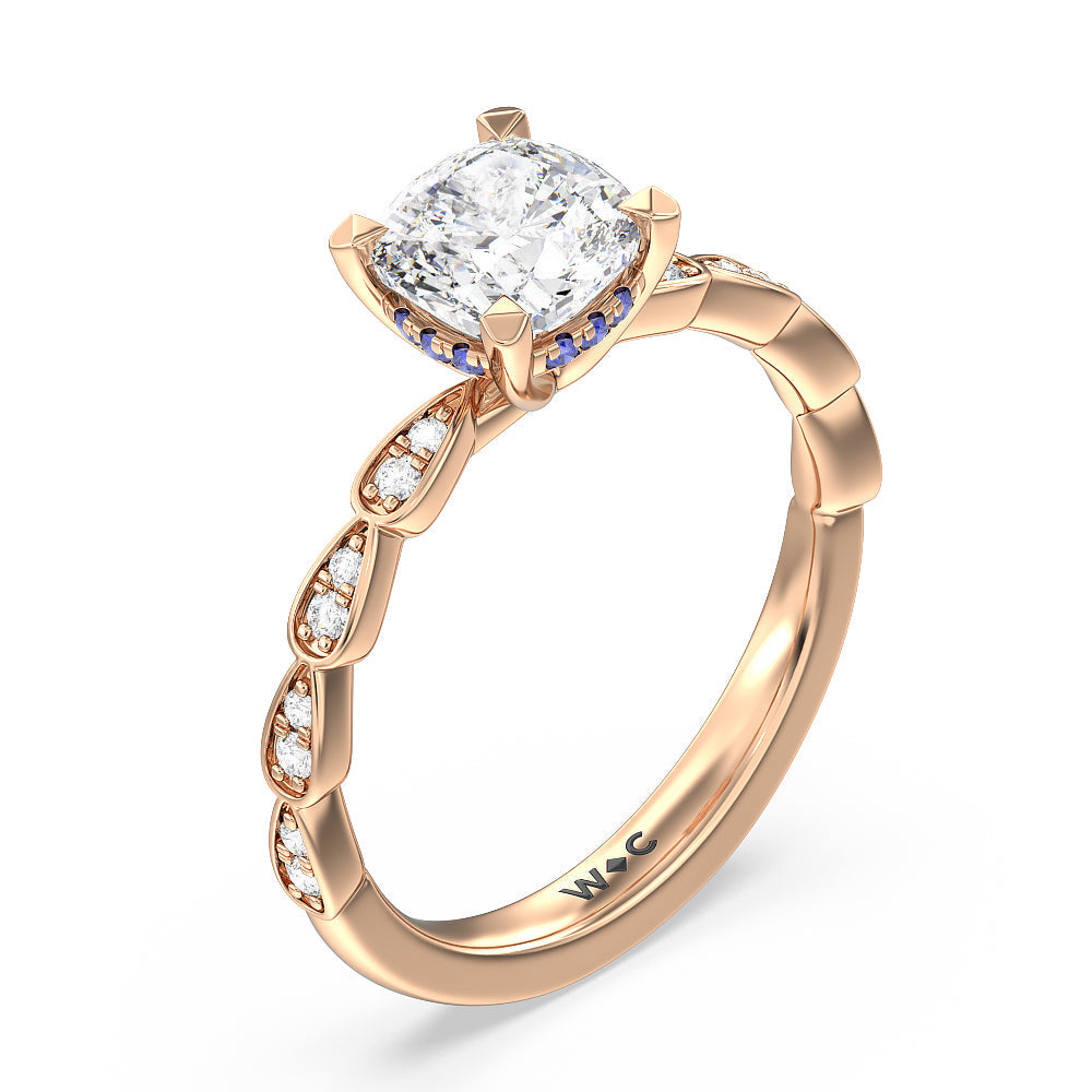 Forget-Me-Not Hidden Halo Engagement Ring with Cushion Cut Diamond in 14KT Rose Gold view 3
