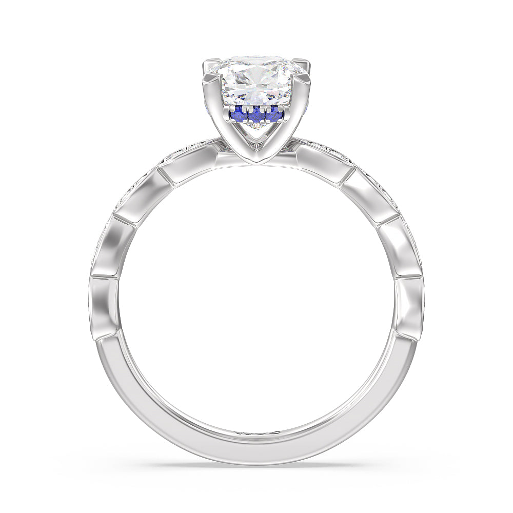 Forget-Me-Not Hidden Halo Engagement Ring with Cushion Cut Diamond in 14KT Platinum view 2
