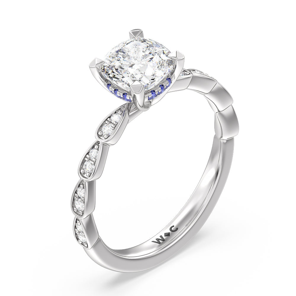 Forget-Me-Not Hidden Halo Engagement Ring with Cushion Cut Diamond in 14KT Platinum view 3
