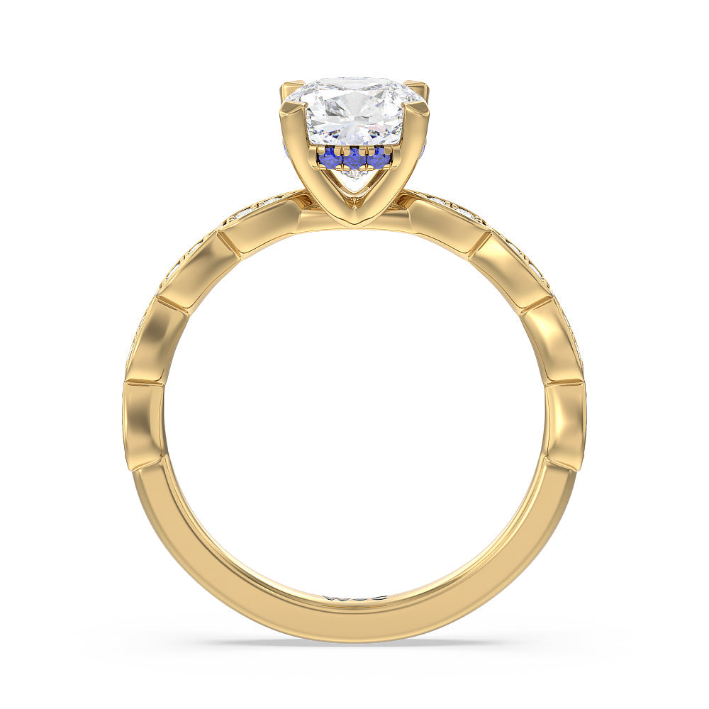 Forget-Me-Not Hidden Halo Engagement Ring with Cushion Cut Diamond in 14KT Yellow Gold view 2
