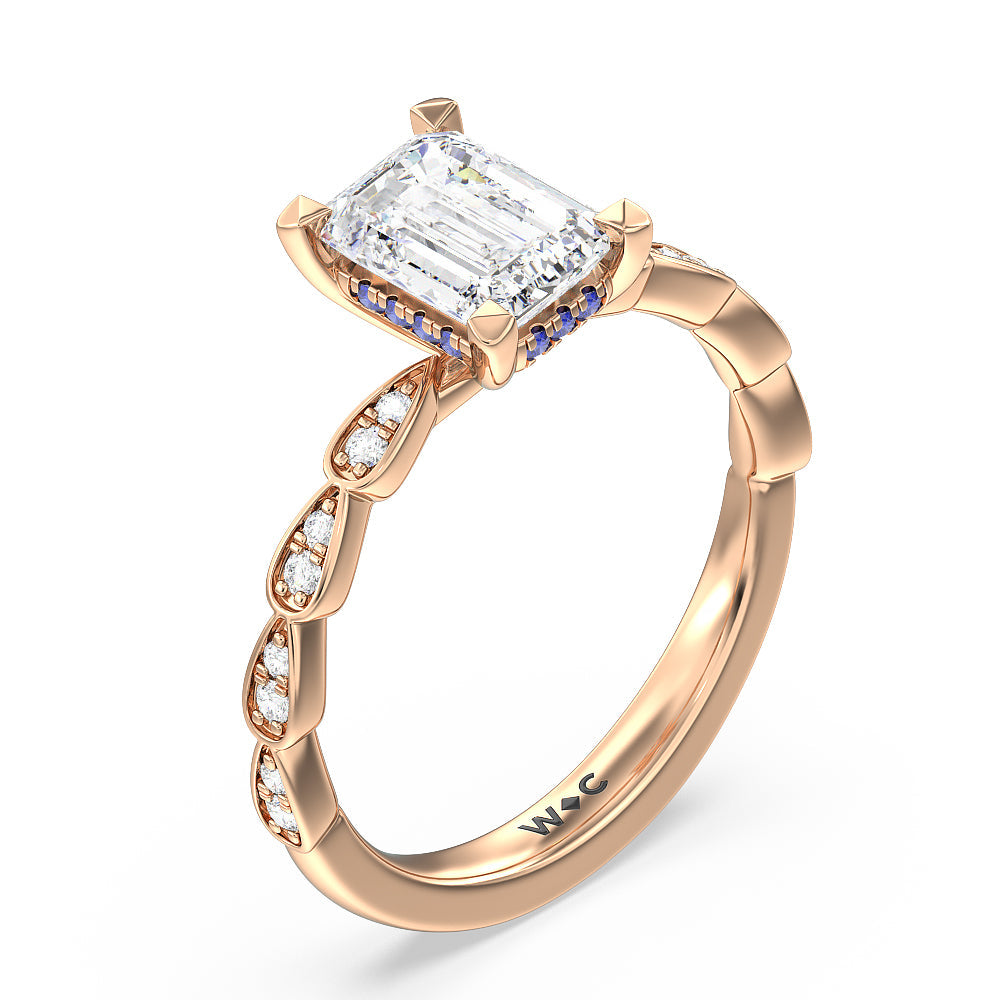 Forget-Me-Not Hidden Halo Engagement Ring with Emerald Cut Diamond in 14KT Rose Gold view 3
