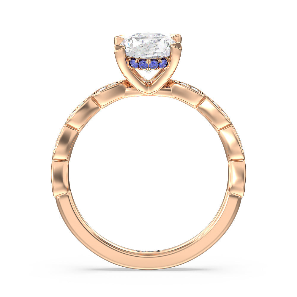 Forget-Me-Not Hidden Halo Engagement Ring with Oval Cut Diamond in 14KT Rose Gold view 2
