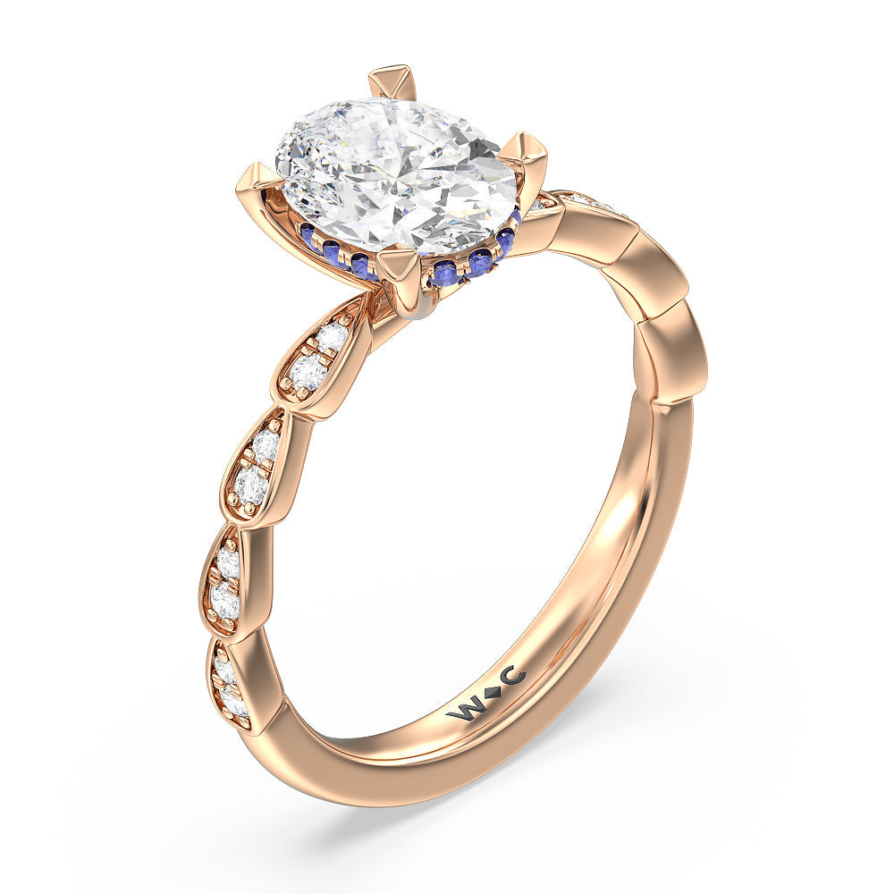 Forget-Me-Not Hidden Halo Engagement Ring with Oval Cut Diamond in 14KT Rose Gold view 3
