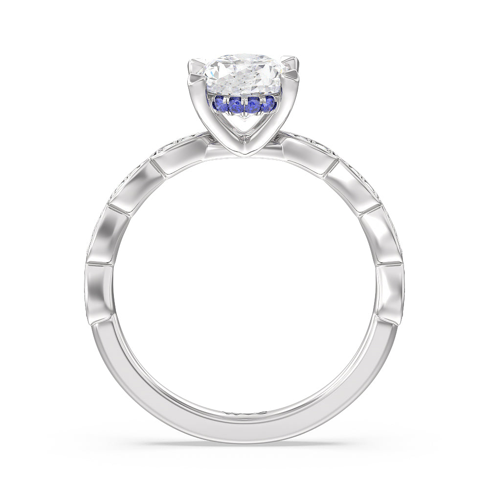 Forget-Me-Not Hidden Halo Engagement Ring with Oval Cut Diamond in 14KT Platinum view 2
