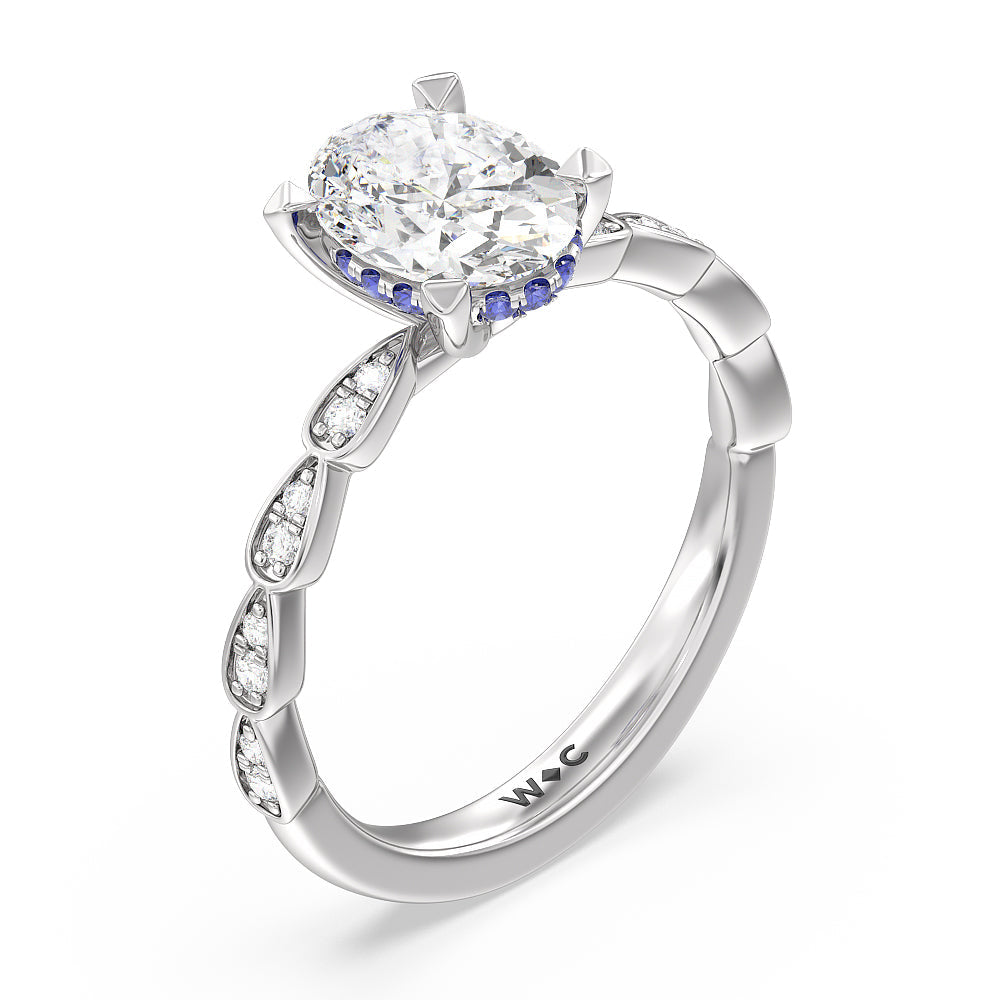 Forget-Me-Not Hidden Halo Engagement Ring with Oval Cut Diamond in 14KT Platinum view 3
