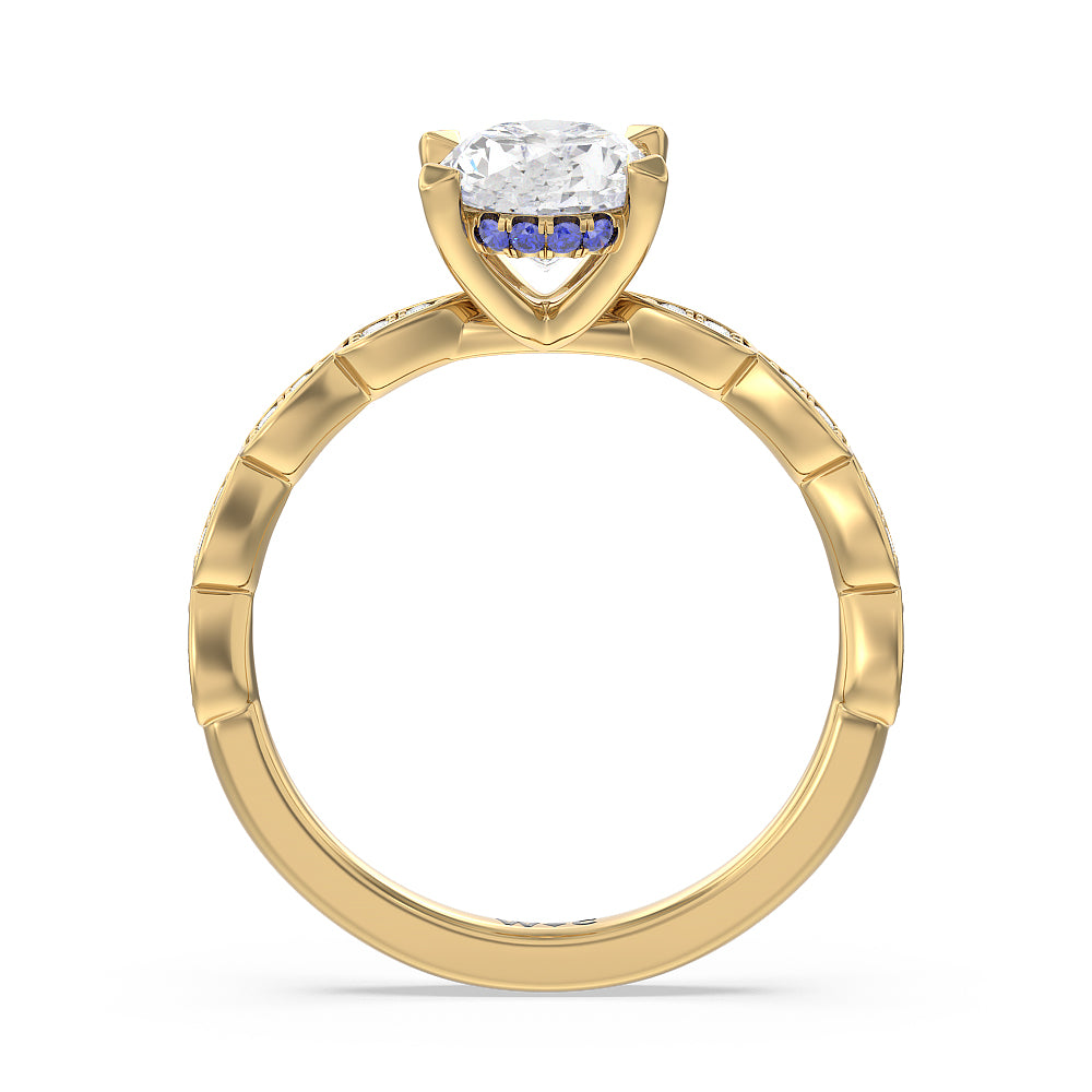 Forget-Me-Not Hidden Halo Engagement Ring with Oval Cut Diamond in 14KT Yellow Gold view 2

