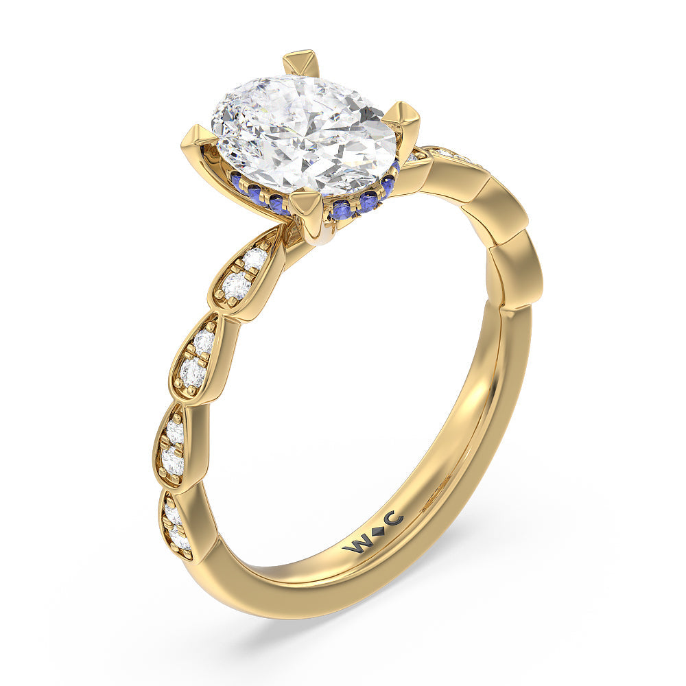 Forget-Me-Not Hidden Halo Engagement Ring with Oval Cut Diamond in 14KT Yellow Gold view 3
