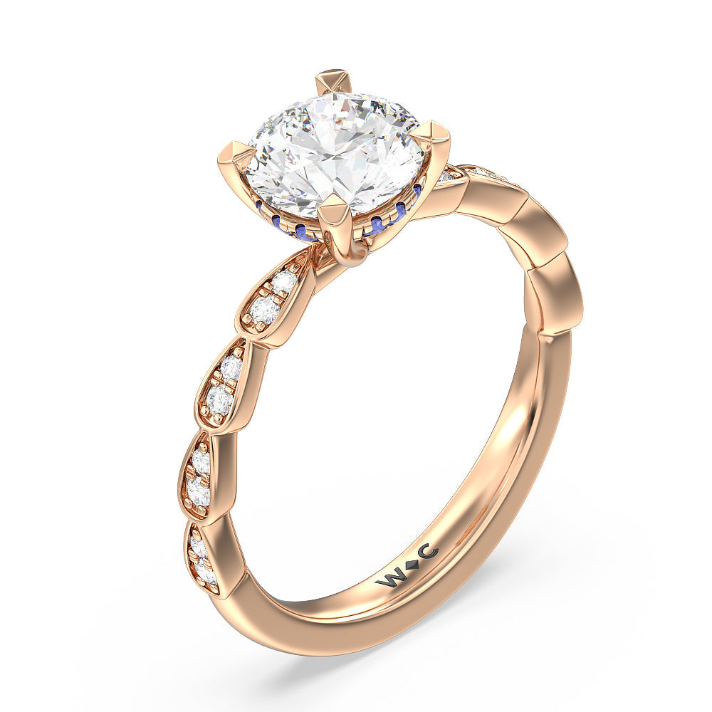 Forget-Me-Not Hidden Halo Engagement Ring with Round Cut Diamond in 14KT Rose Gold view 3
