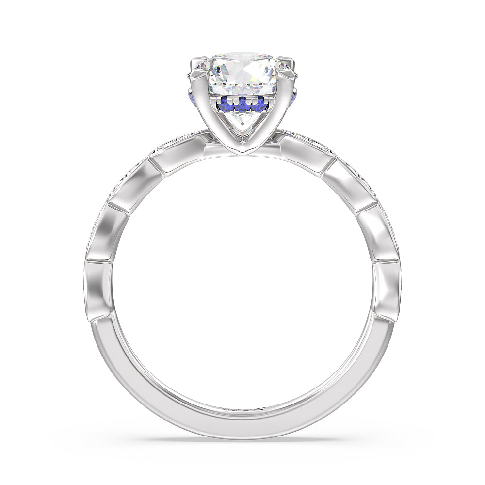 Forget-Me-Not Hidden Halo Engagement Ring with Round Cut Diamond in 14KT Platinum view 2
