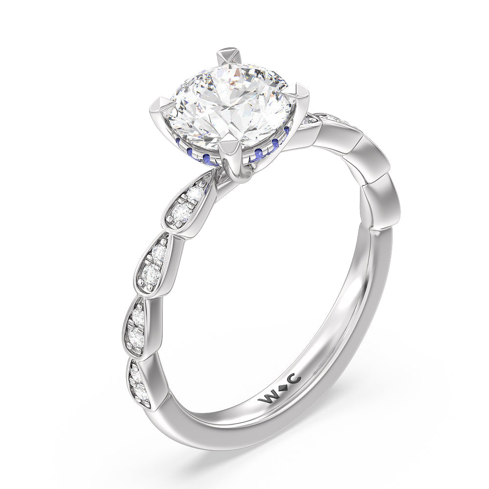 Forget-Me-Not Hidden Halo Engagement Ring with Round Cut Diamond in 14KT Platinum view 3
