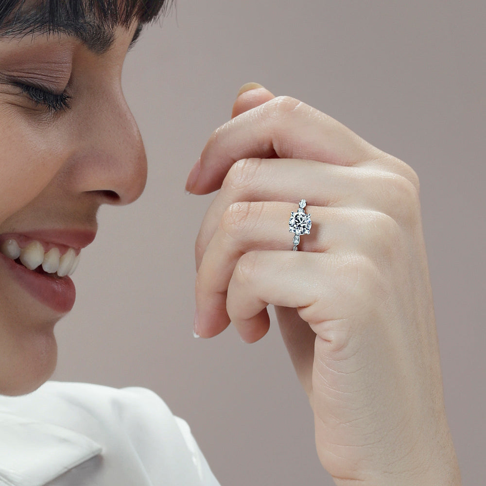 Model Wearing Forget-Me-Not Hidden Halo Engagement Ring view