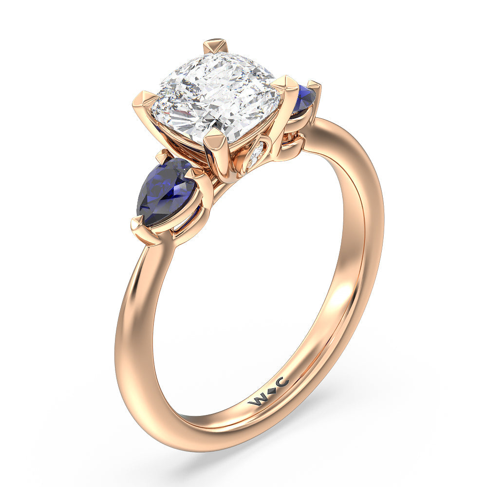 Cushion Cut Iris Three Stone Engagement Ring with Lab Grown Diamond in 14KT Rose Gold view 3
