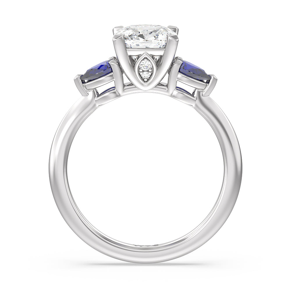 Cushion Cut Iris Three Stone Engagement Ring with Lab Grown Diamond in 14KT Platinum view 2
