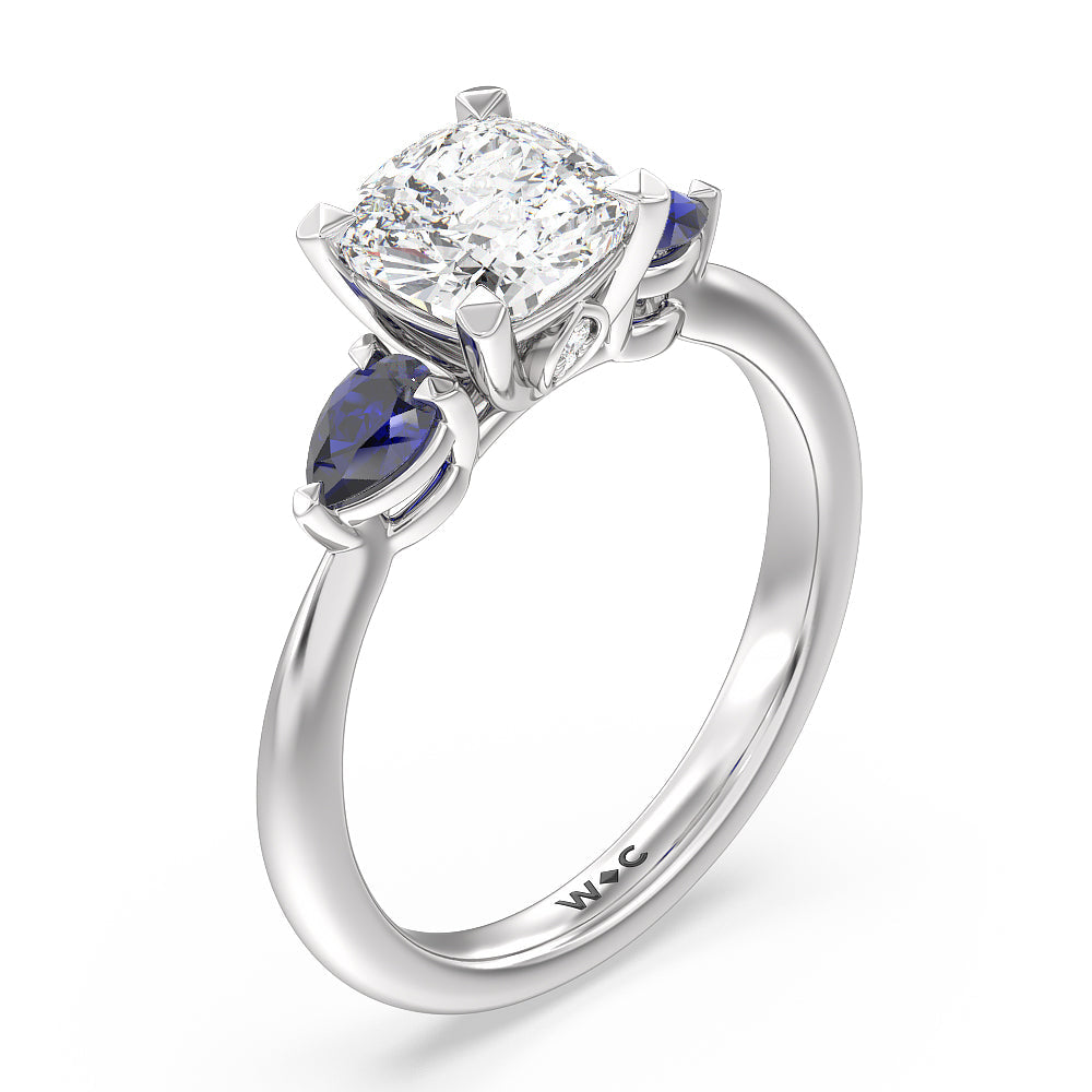 Cushion Cut Iris Three Stone Engagement Ring with Lab Grown Diamond in 14KT Platinum view 3
