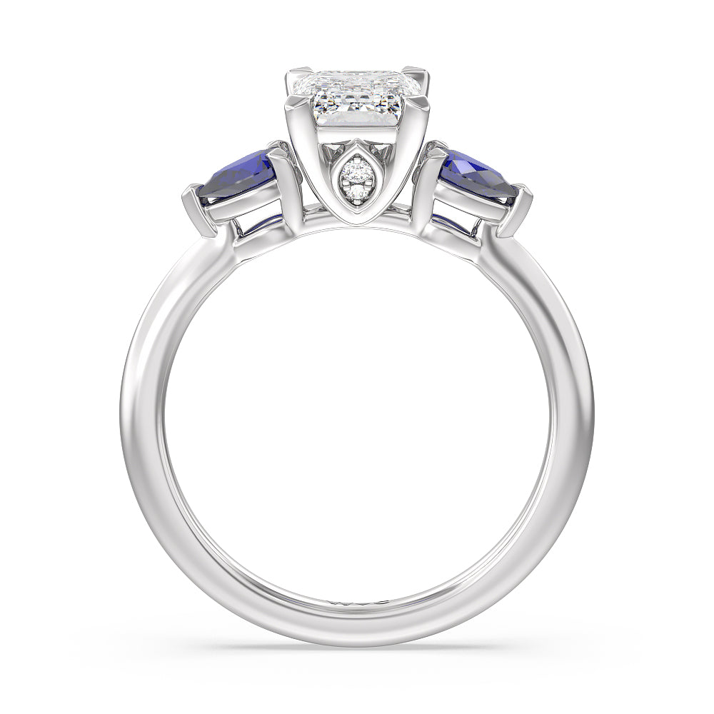 Emerald Cut Iris Three Stone Engagement Ring with Lab Grown Diamond in 14KT Platinum view 2
