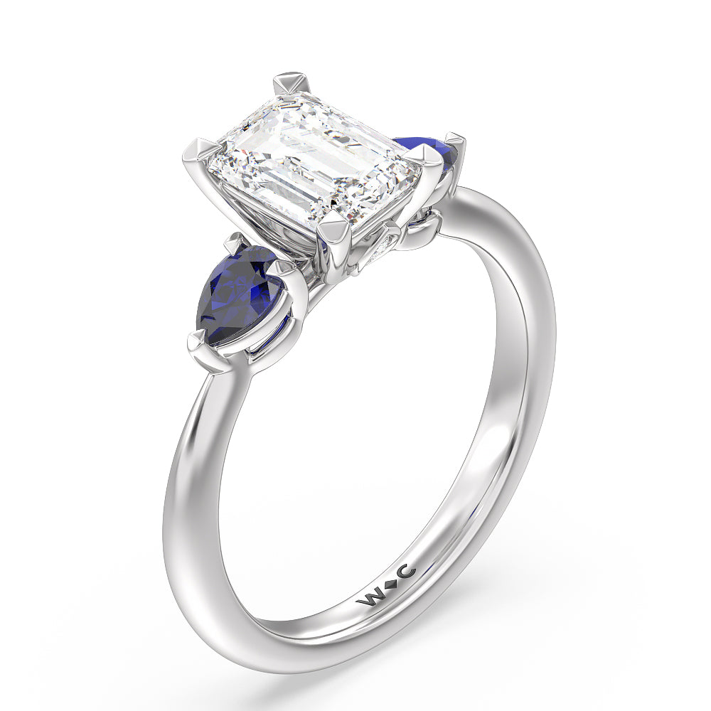 Emerald Cut Iris Three Stone Engagement Ring with Lab Grown Diamond in 14KT Platinum view 3
