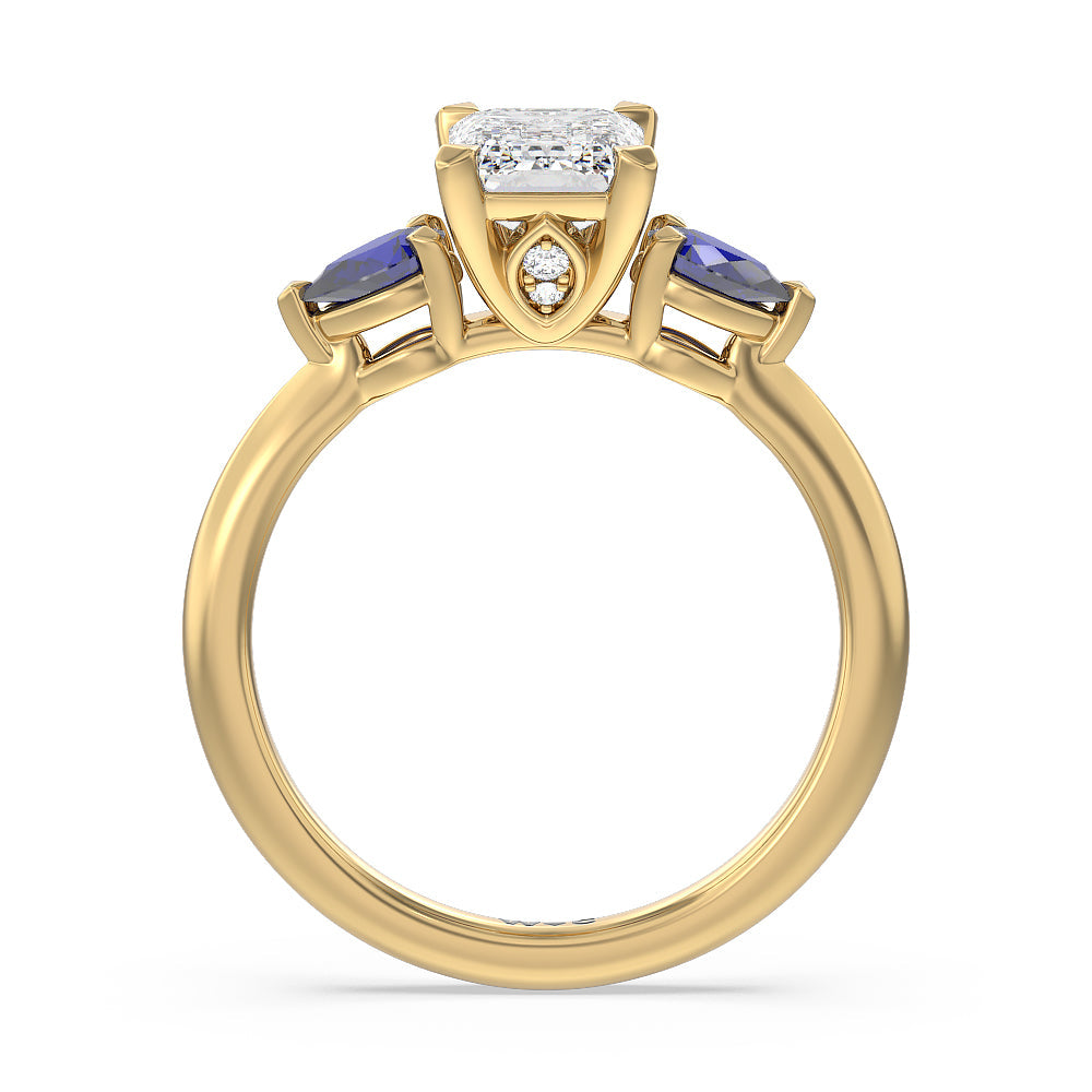 Emerald Cut Iris Three Stone Engagement Ring with Lab Grown Diamond in 14KT Yellow Gold view 2
