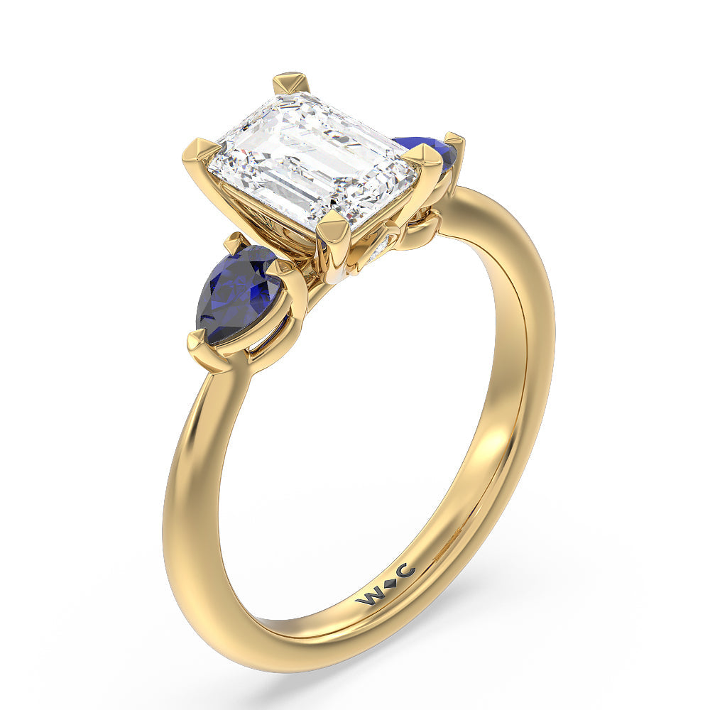 Emerald Cut Iris Three Stone Engagement Ring with Lab Grown Diamond in 14KT Yellow Gold view 3
