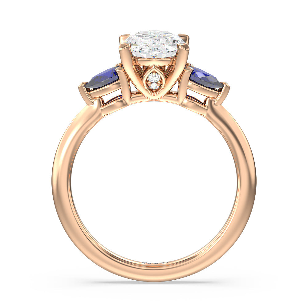 Oval Cut Iris Three Stone Engagement Ring with Lab Grown Diamond in 14KT Rose Gold view 2
