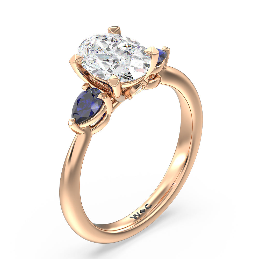 Oval Cut Iris Three Stone Engagement Ring with Lab Grown Diamond in 14KT Rose Gold view 3
