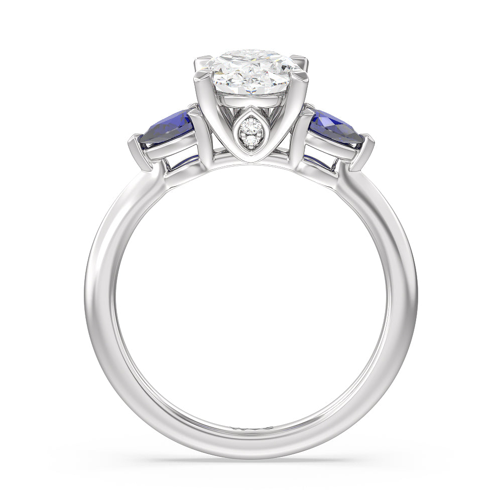 Oval Cut Iris Three Stone Engagement Ring with Lab Grown Diamond in 14KT Platinum view 2
