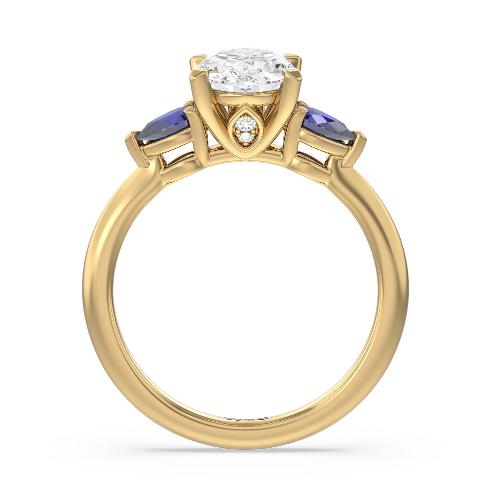 Oval Cut Iris Three Stone Engagement Ring with Lab Grown Diamond in 14KT Yellow Gold view 2
