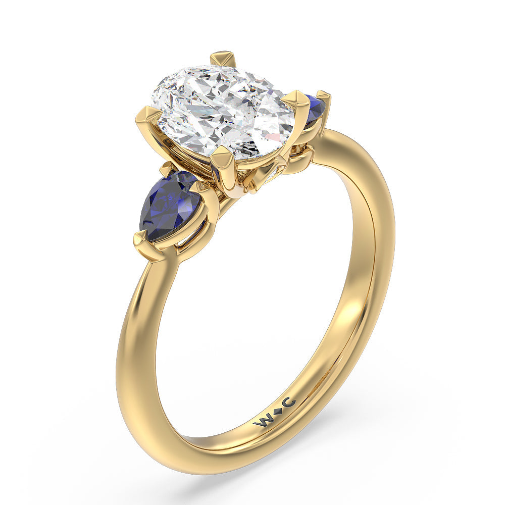 Oval Cut Iris Three Stone Engagement Ring with Lab Grown Diamond in 14KT Yellow Gold view 3
