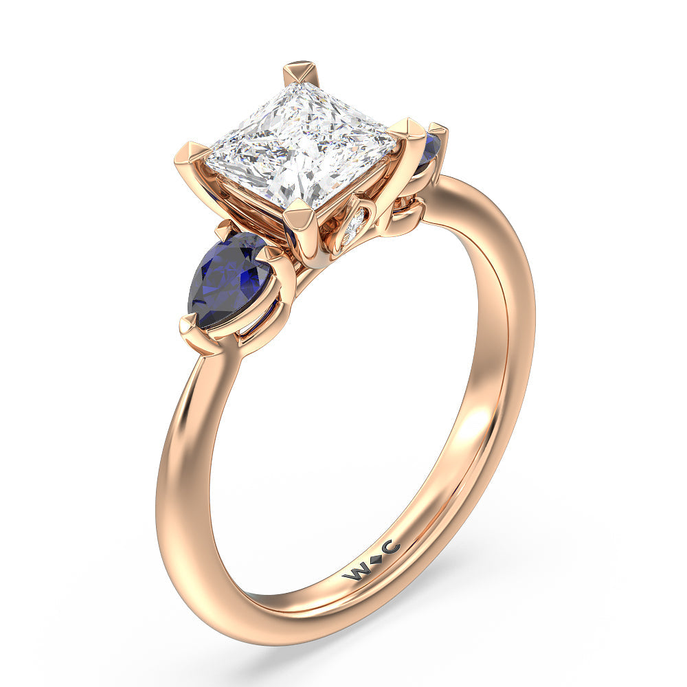 Princess Cut Iris Three Stone Engagement Ring with Lab Grown Diamond in 14KT Rose Gold view 3
