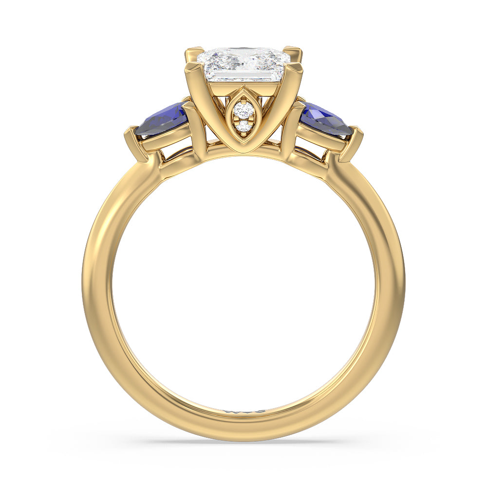 Princess Cut Iris Three Stone Engagement Ring with Lab Grown Diamond in 14KT Yellow Gold view 2
