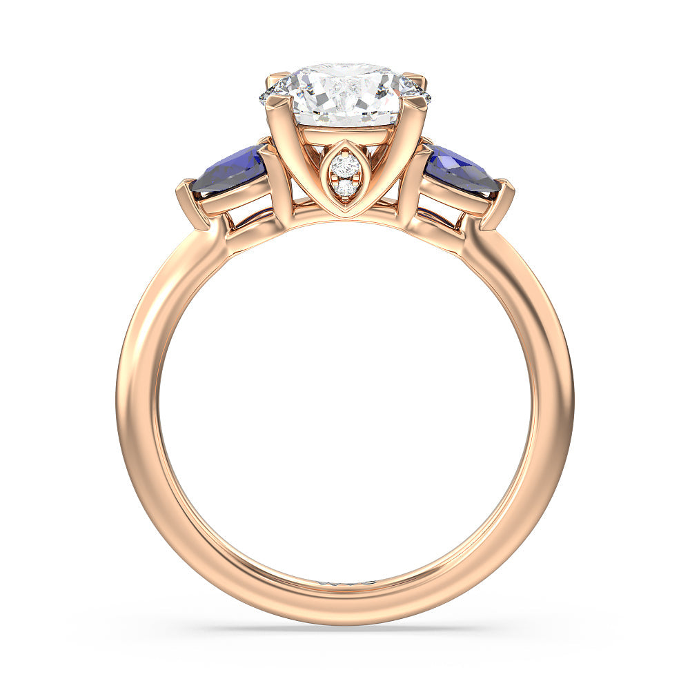 Round Cut Iris Three Stone Engagement Ring with Lab Grown Diamond in 14KT Rose Gold view 2

