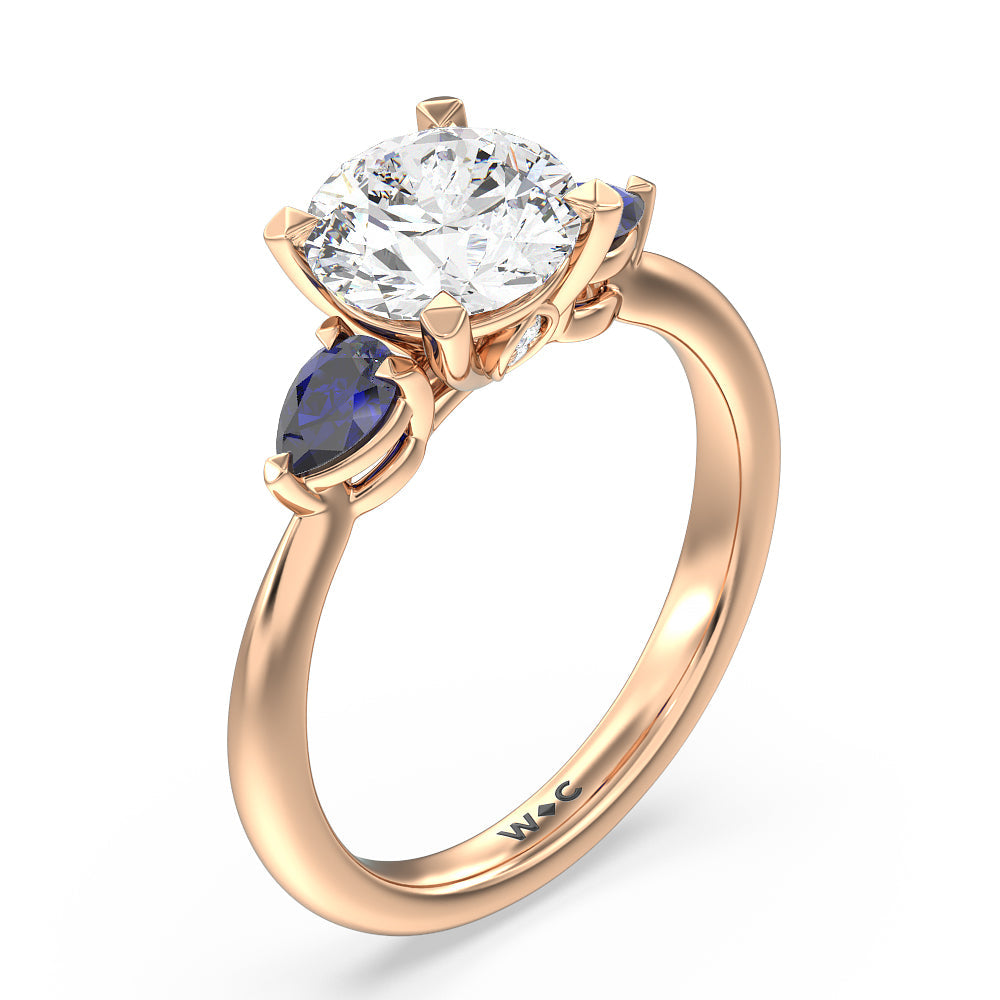 Round Cut Iris Three Stone Engagement Ring with Lab Grown Diamond in 14KT Rose Gold view 3
