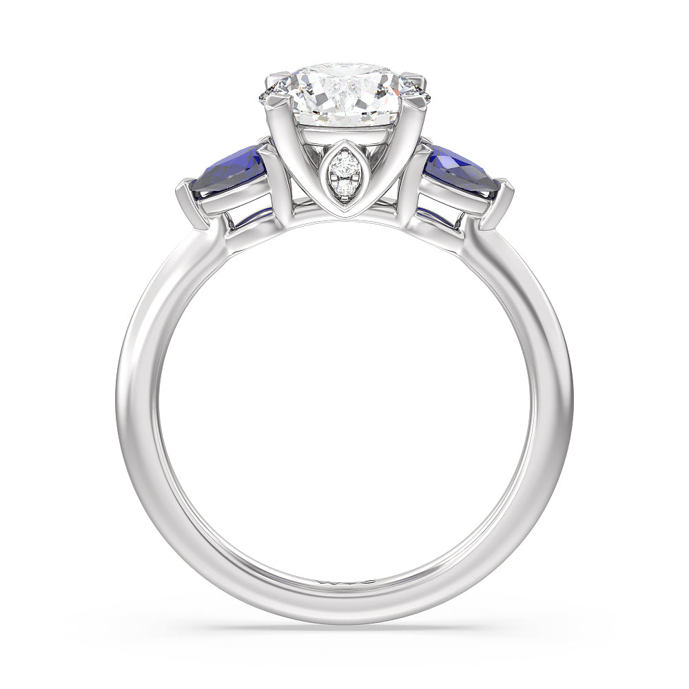 Round Cut Iris Three Stone Engagement Ring with Lab Grown Diamond in 14KT Platinum view 2
