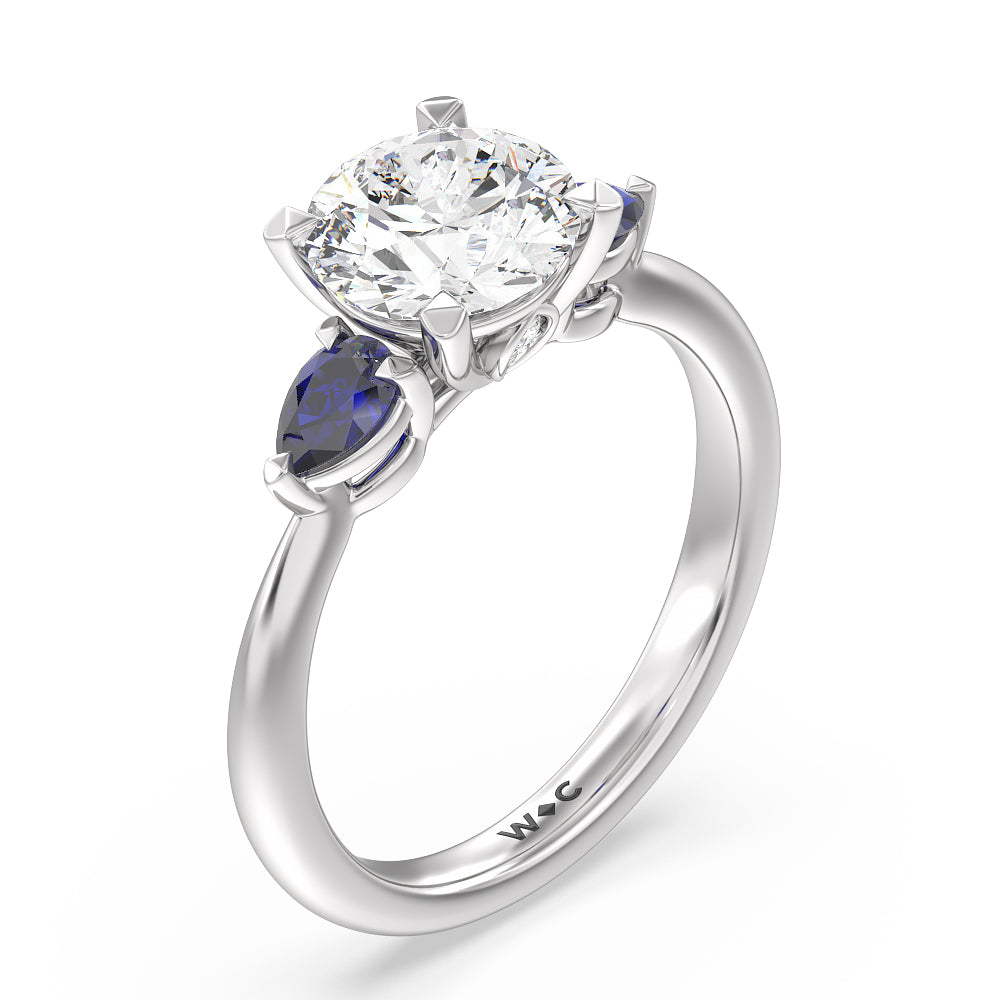 Round Cut Iris Three Stone Engagement Ring with Lab Grown Diamond in 14KT Platinum view 3
