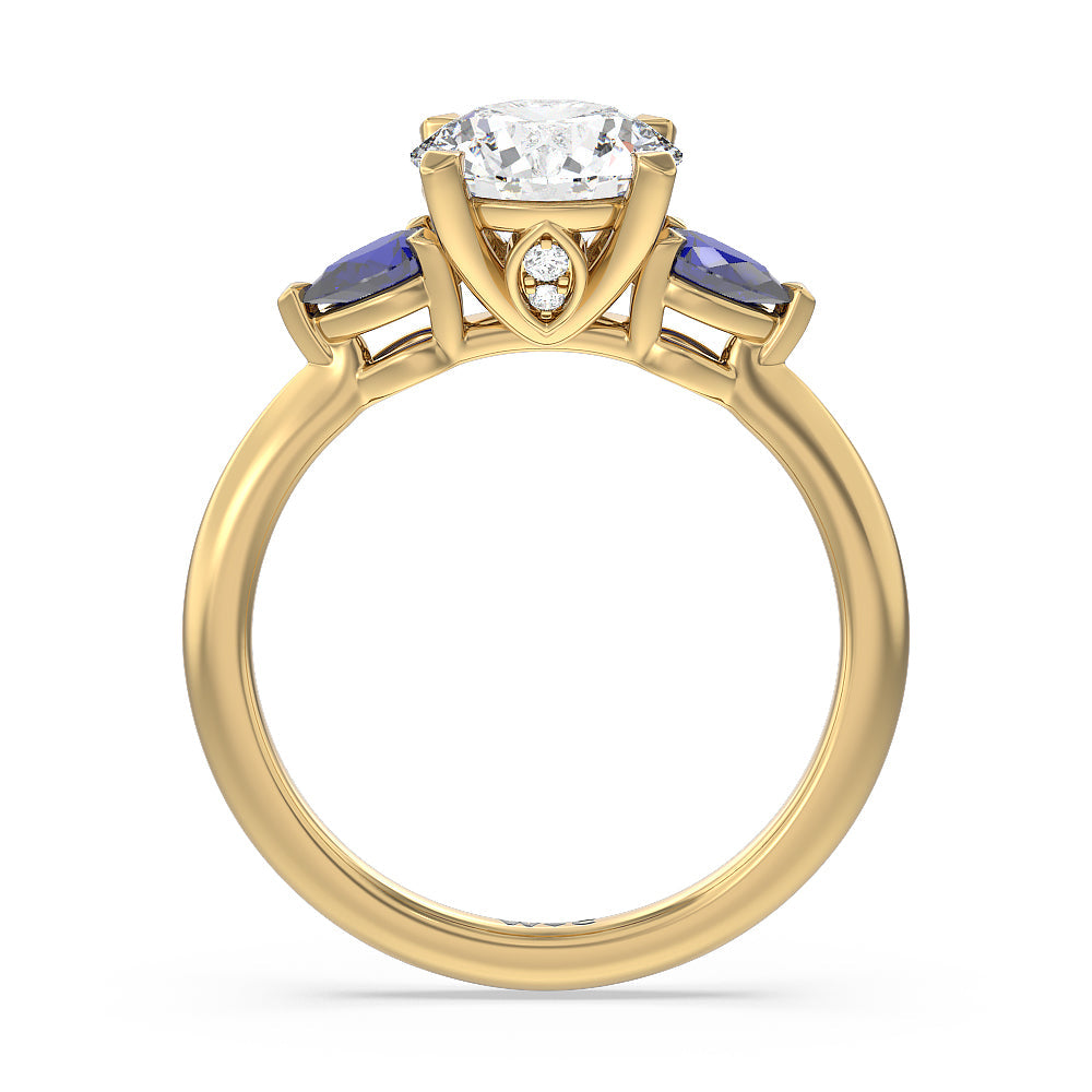 Round Cut Iris Three Stone Engagement Ring with Lab Grown Diamond in 14KT Yellow Gold view 2
