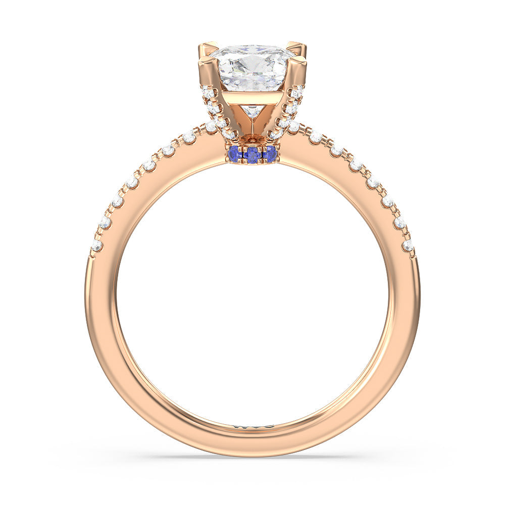 Cushion Cut Veronica Spire Under Halo Engagement Ring with Lab Grown Diamond in 14KT Rose Gold view 2
