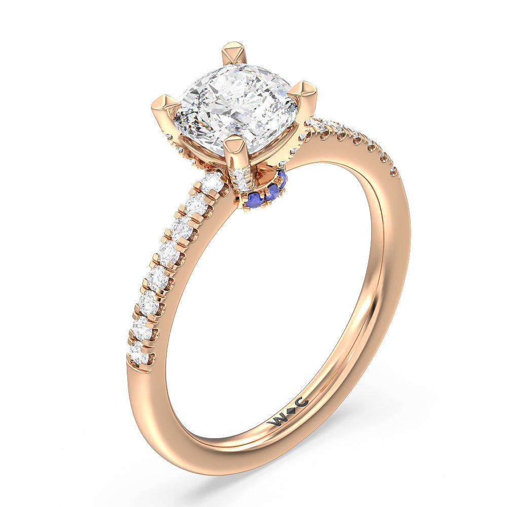 Cushion Cut Veronica Spire Under Halo Engagement Ring with Lab Grown Diamond in 14KT Rose Gold view 3
