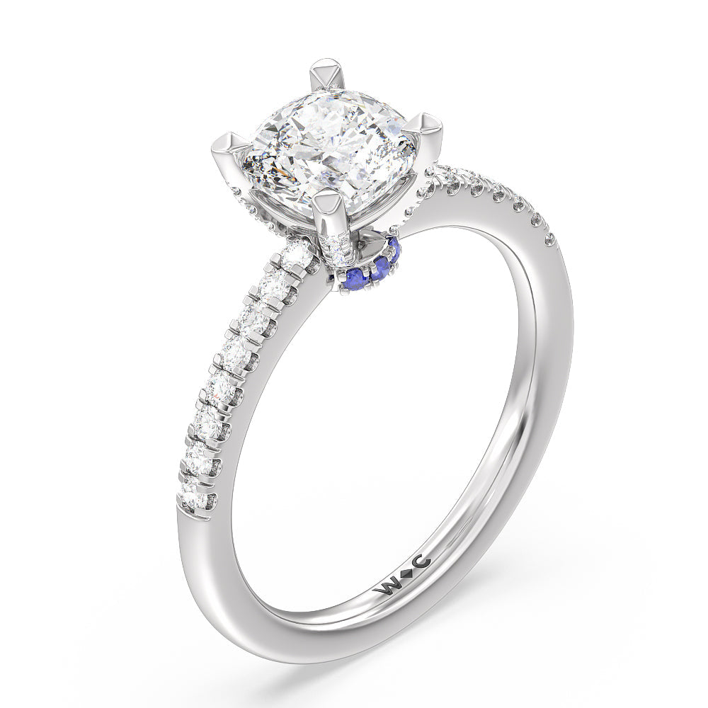 Cushion Cut Veronica Spire Under Halo Engagement Ring with Lab Grown Diamond in 14KT Platinum view 3
