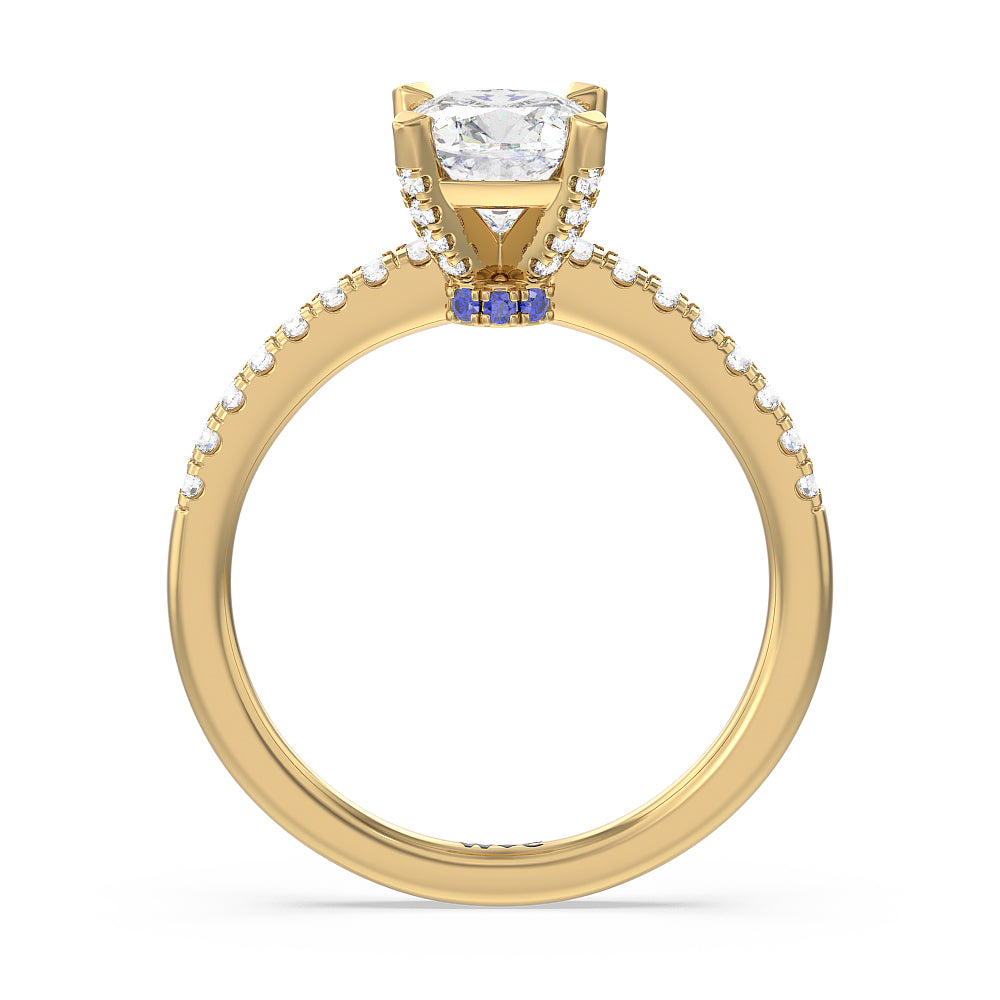 Cushion Cut Veronica Spire Under Halo Engagement Ring with Lab Grown Diamond in 14KT Yellow Gold view 2
