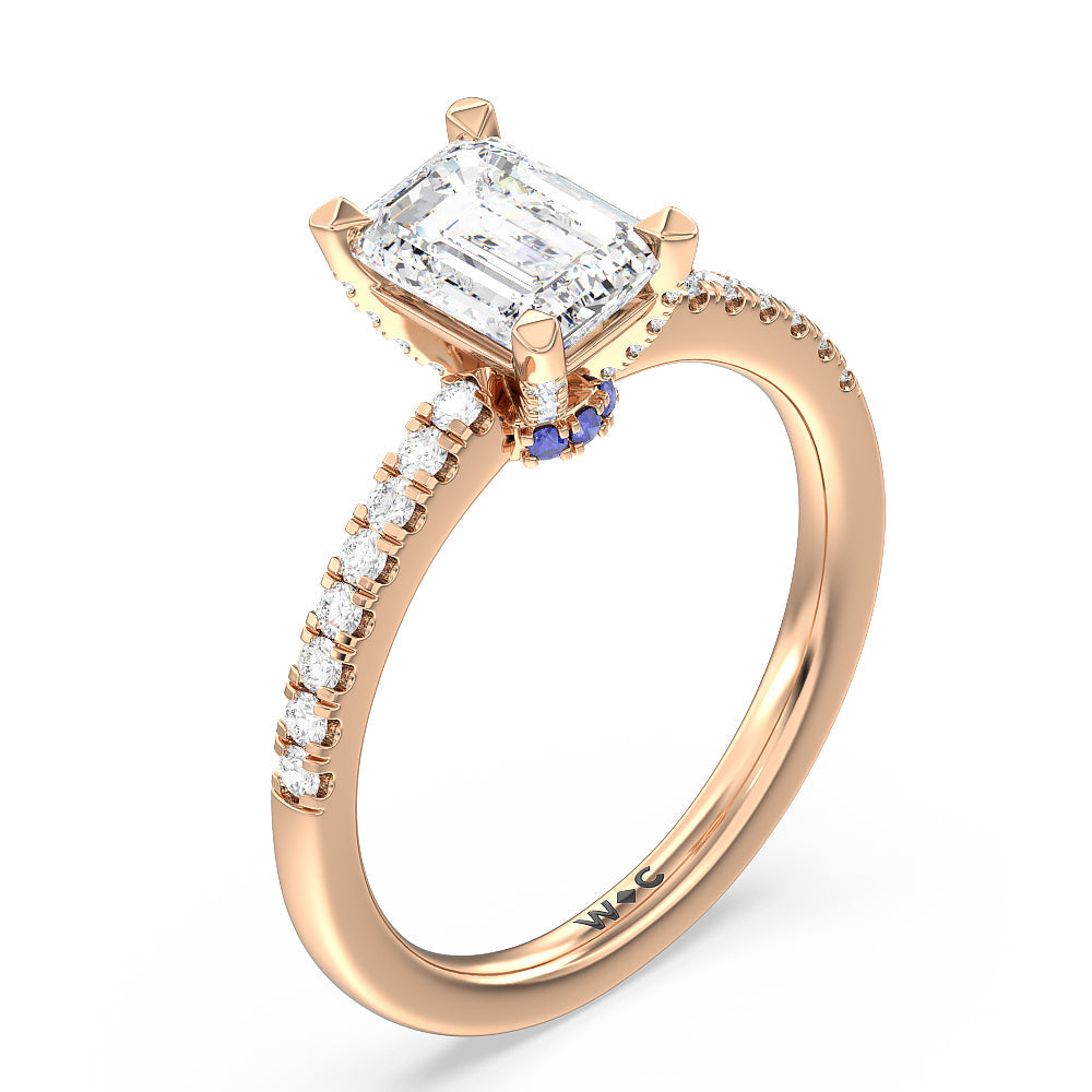Emerald Cut Veronica Spire Under Halo Engagement Ring with Lab Grown Diamond in 14KT Rose Gold view 3
