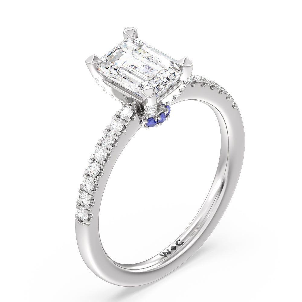 Emerald Cut Veronica Spire Under Halo Engagement Ring with Lab Grown Diamond in 14KT Platinum view 3
