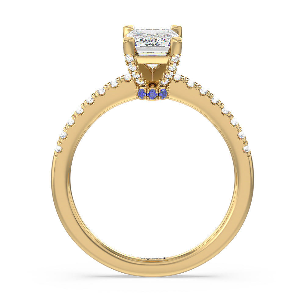 Emerald Cut Veronica Spire Under Halo Engagement Ring with Lab Grown Diamond in 14KT Yellow Gold view 2
