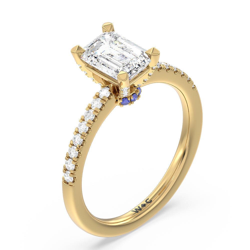 Emerald Cut Veronica Spire Under Halo Engagement Ring with Lab Grown Diamond in 14KT Yellow Gold view 3
