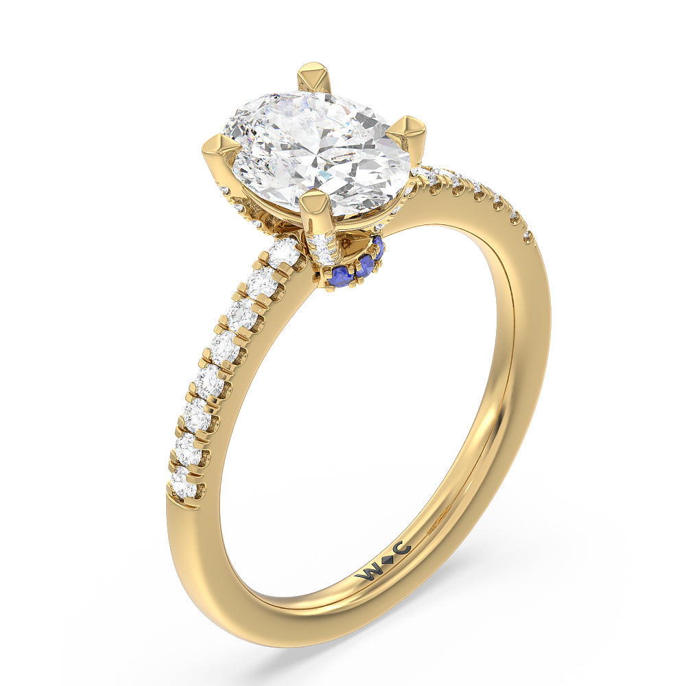 Oval Cut Veronica Spire Under Halo Engagement Ring with Lab Grown Diamond in 14KT Yellow Gold view 3
