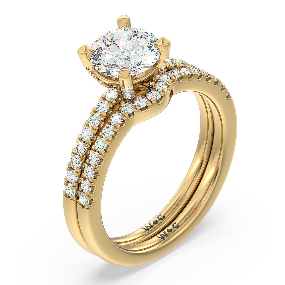 Round Cut Veronica Spire Under Halo Engagement Ring with Lab Grown Diamond in 14KT Yellow Gold view 4
