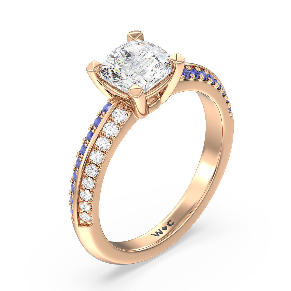 Muscari Bloom Knife Edge Engagement Ring with Cushion Cut Diamond in 14KT Rose Gold view 3
